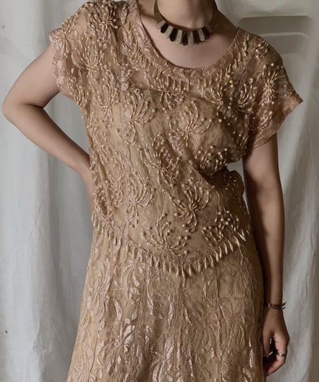 【USED】 USA Flower Patterned Lace Dress①/210429-024