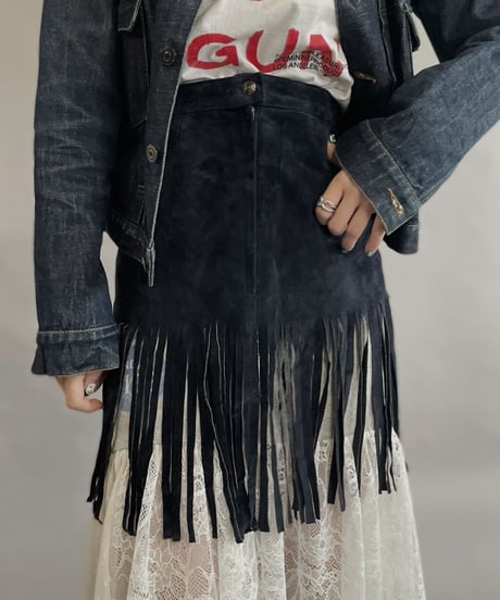 【USED】 Suede Leather Skirt Navy / 230304-010