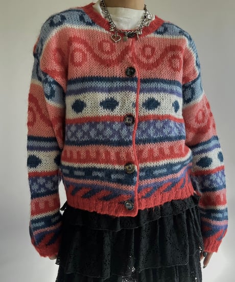 【USED】 Pattern Mohair Knit Cardigan /250111-012