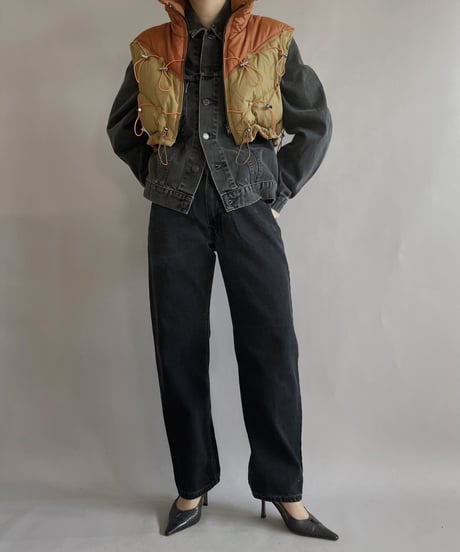 【RE;CIRCLE】 RE Draw Code Down Vest Beige×Orange / 221215-003