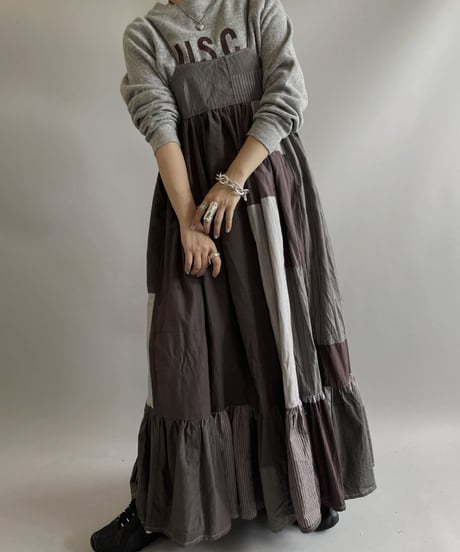 【RE;CIRCLE】 RE Patchwork Strip Shirt One-Piece Dyed GRY / 230824-014