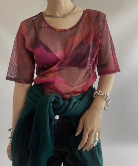 【USED】S/S Flower Patterned Sheer Top/ 230909-019