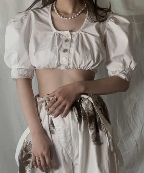 【USED】 White Cotton Tyrol Blouse①/210421-026
