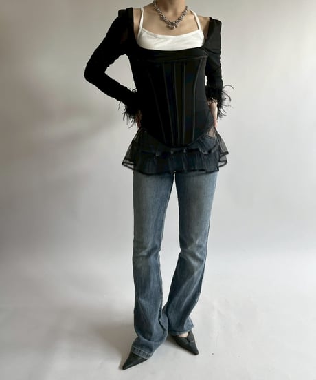 【USED】 HOUSE CB LONDON Fur Sleeve L/S Top /250419-024