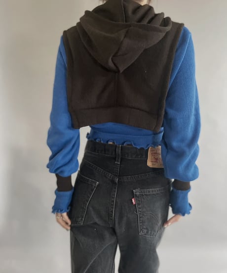 【RE;CIRCLE】 RE Acrylic Knit Cardigan + Hoodie Blue × Brown / 230220-004