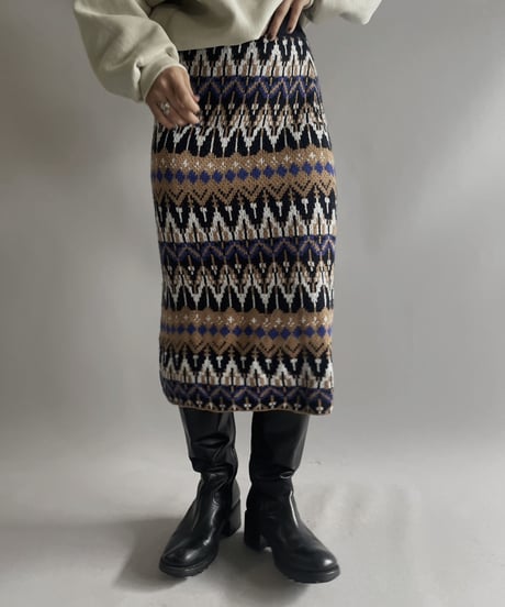 【USED】 Patterned Knit Skirt / 231028-010