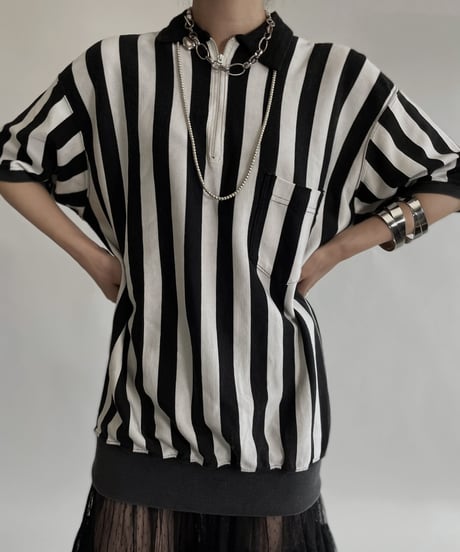 【USED】 Poly Long Sleeve Striped Top / 220709-017