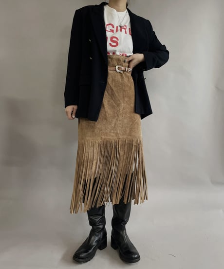 【USED】 Suede Leather Middle Skirt Beige / 230304-016