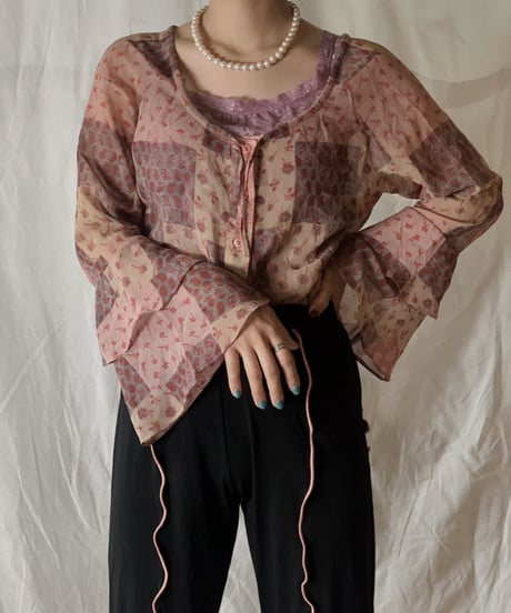 【USDE】 Paisley Patterned See-through Top/210324-40