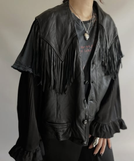 【USED】 Real Leather Fringe Vest / 231112-004