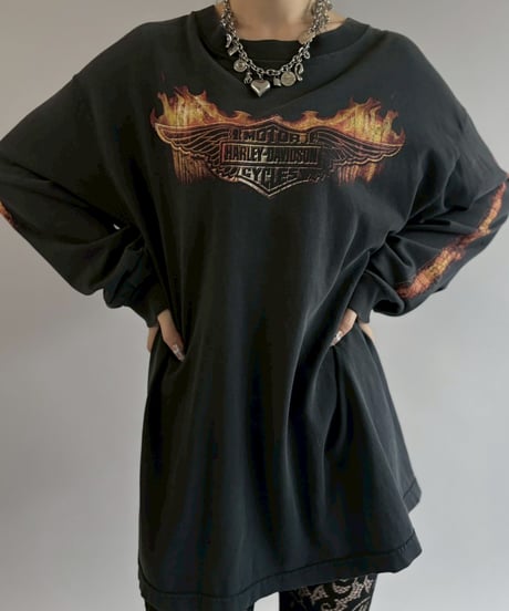 【USED】 HARLEY DAVIDSON Fire Pattern L/S T-Shirt / 260607-012