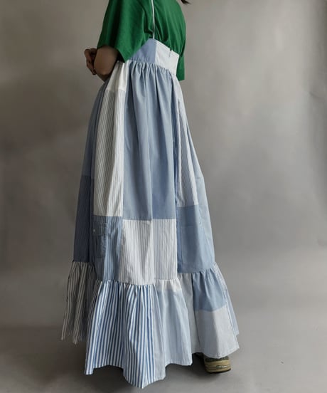 【RE;CIRCLE】 RE Patchwork Strip Shirt One-Piece / 230608-020