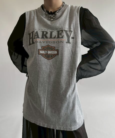 【USED】   Made in USA HARLEY- DAVIDSON Cut off Tank Top /250510-006