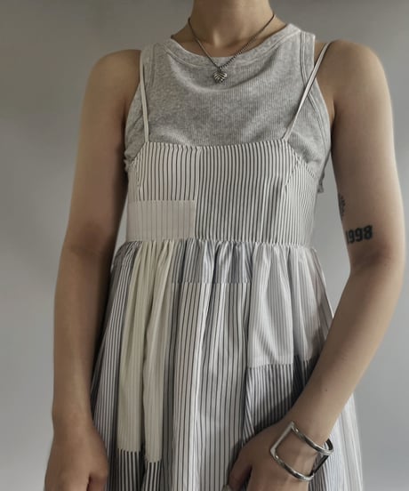 【RE;CIRCLE】 RE Patchwork Strip Shirt One-Piece / 230713-005