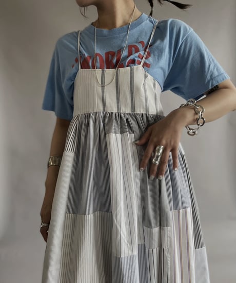 【RE;CIRCLE】 RE Patchwork Strip Shirt One-Piece / 230608-011