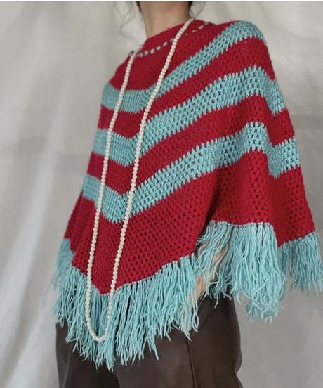 【USED】   Stripe Pattered Knit Poncho/211216-033