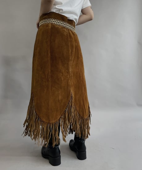【USED】 Suede Leather Skirt Brown / 230304-017
