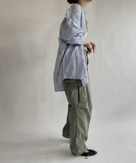 【RE;CIRCLE】 RE Collarless Striped Shirt / 220609-002
