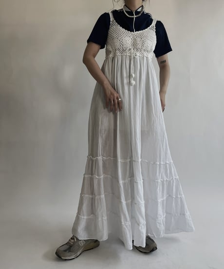 【USED】 White Cotton Camisole One-piece / 220604-004