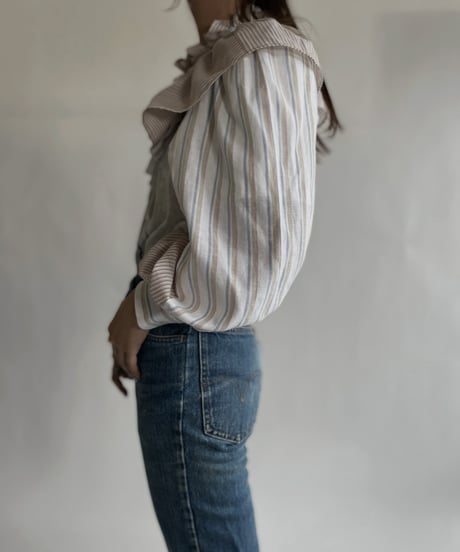 【RE;CIRCLE】 RE Striped Shirt Detachable Collar + Bolero / 220609-011
