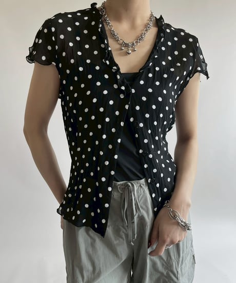 【USED】 Dot pattern S/S Sheer Top / 250526-013