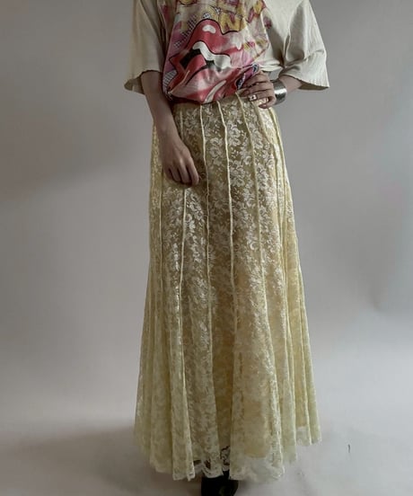 【USED】 Lace Pattern Pleats Skirt/ 250621-014