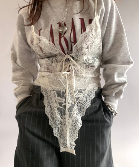 【USED】 Lace Patterned Camisole Leotard Top /241102-026