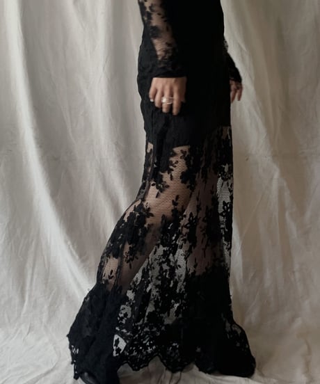 【USED】  USA Flower Patterned Lace Dress/210506-030