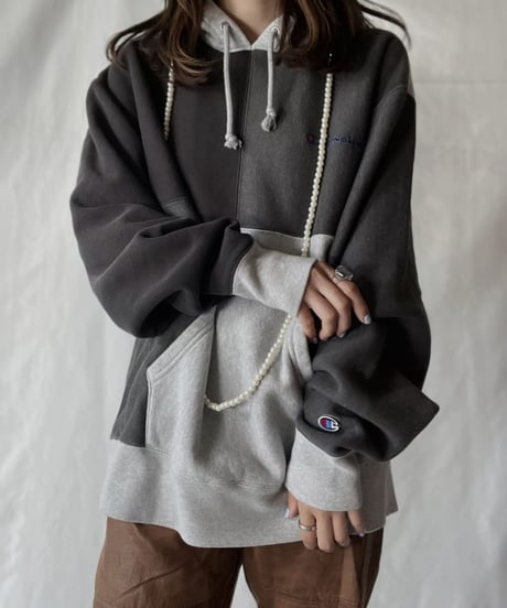 【USED】   Champion Reverse Weave Patch Work Hoodie/211007-031