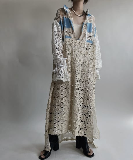 【RE;CIRCLE】 RE Crochet Lace Open Collar One-piece / 220427-033