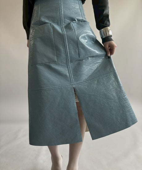 【USED】 Fake Leather Long Slit Skirt /260418-024