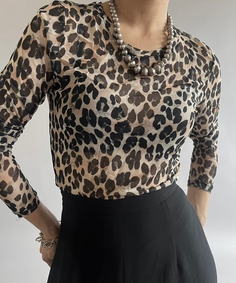 【USED】Leopard Patterned Sheer L/S Top /240907-028