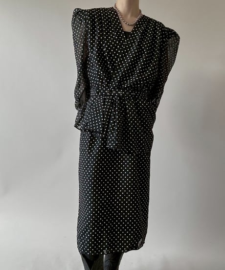 【USED】 Dot Pattern Sheer Sleeve Long One-Piece  / 250628-006
