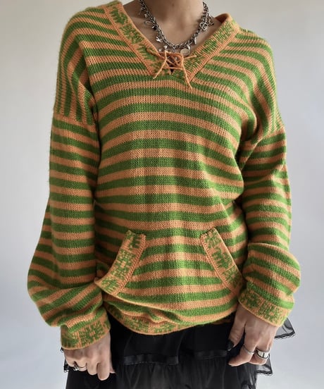 【USED】 ALPACA 100% Stripe knit Top /250111-007