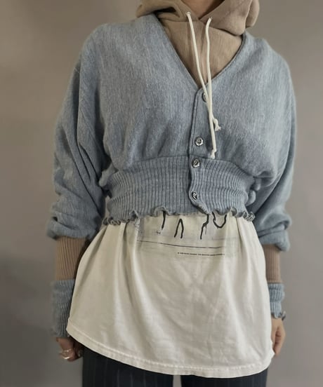【RE;CIRCLE】 RE Acrylic Knit Cardigan + Hoodie Light Blue × Beige / 230220-006