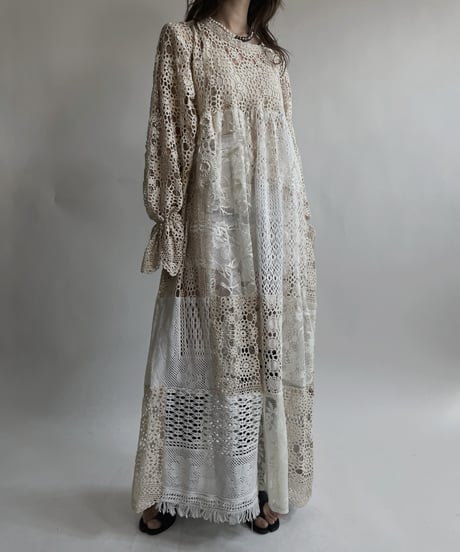 【RE;CIRCLE】 RE Crochet Lace Patchwork One-piece / 220427-040