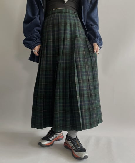 【USED】 Tartan Check Tucked Wool Skirt /231021-008