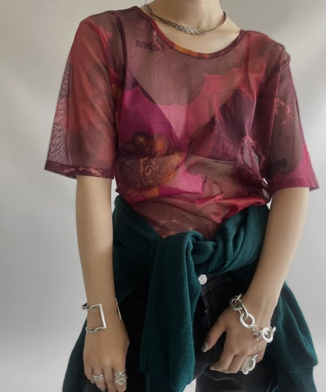 【USED】S/S Flower Patterned Sheer Top/ 230909-019