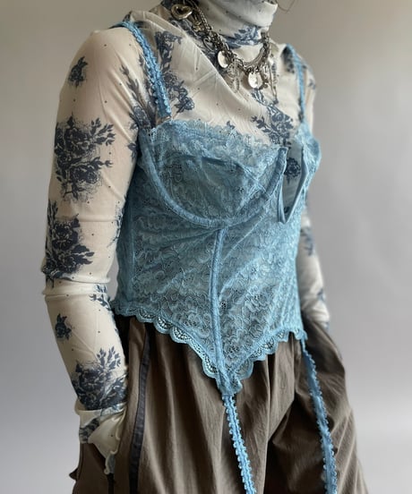 【USED】 Flower Patterned Sheer Leotard Top /240914-007