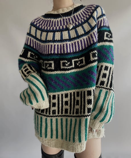 【USED】 Acrylic 100% Patterned Hand Knit Top 231209-008