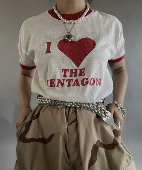 【USED 】 Made in USA 70~80's Health Knit I ♥ The PENTAGON T-Shirt /240505-009