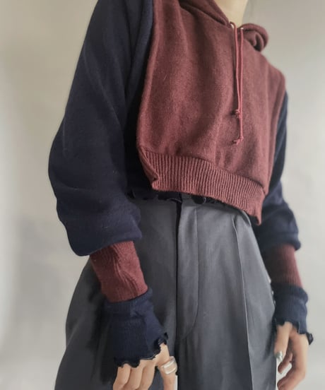 【RE;CIRCLE】 RE Acrylic Knit Cardigan + Hoodie Navy × Blue / 230220-015