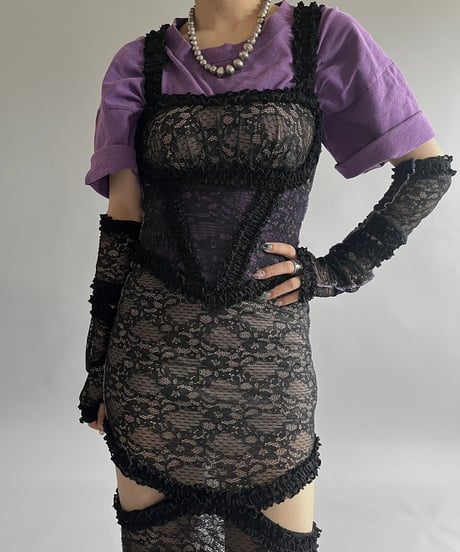 【USED】 Lace Patterned Long One-Piece + Arm/240729-055