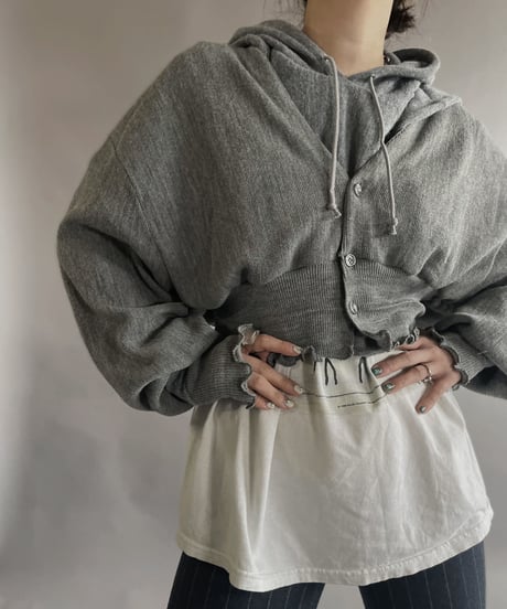 【RE;CIRCLE】 RE Acrylic Knit Cardigan + Hoodie Gray / 230220-008