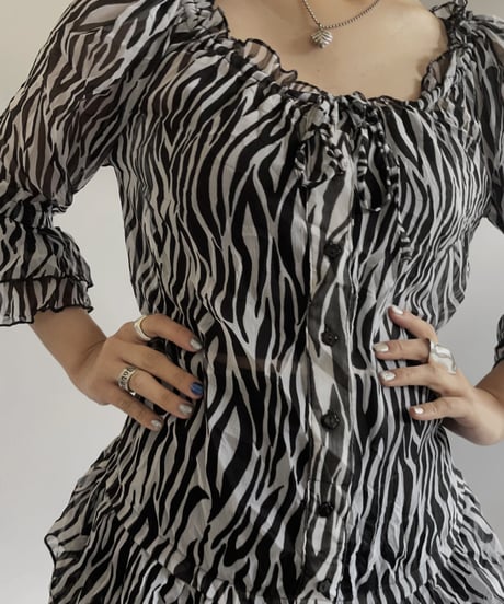 【USED】 Zebra Patterned Sheer Top/ 230902-023
