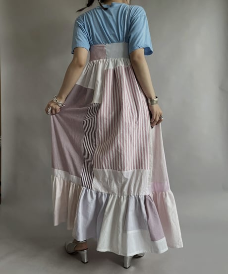 【RE;CIRCLE】 RE Patchwork Strip Shirt One-Piece / 230608-012