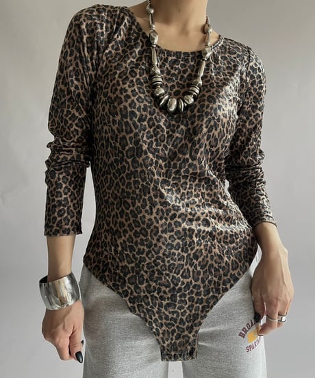 【USED】  Leopard Patterned Velour Leotard Top /241214-004