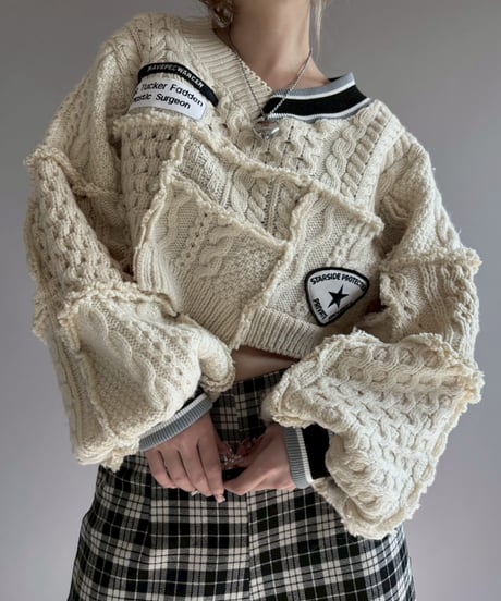 【RE;CIRCLE】 RE Aran Knit Wappen Patchwork Pullover Top / 251218-006