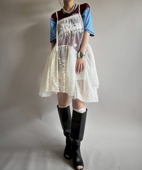 【RE;CIRCLE】RE Crochet Lace Patch work Camisole One-Piece Middle/250731-003