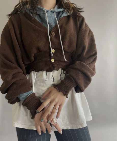 【RE;CIRCLE】 RE Acrylic Knit Cardigan + Hoodie Brown × Light Blue / 230220-010